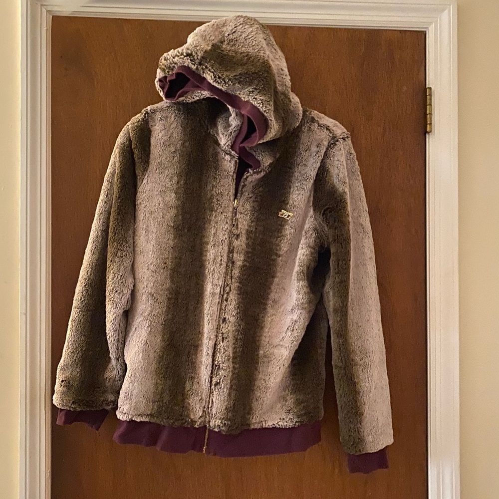 DC faux fur reversible hoodie